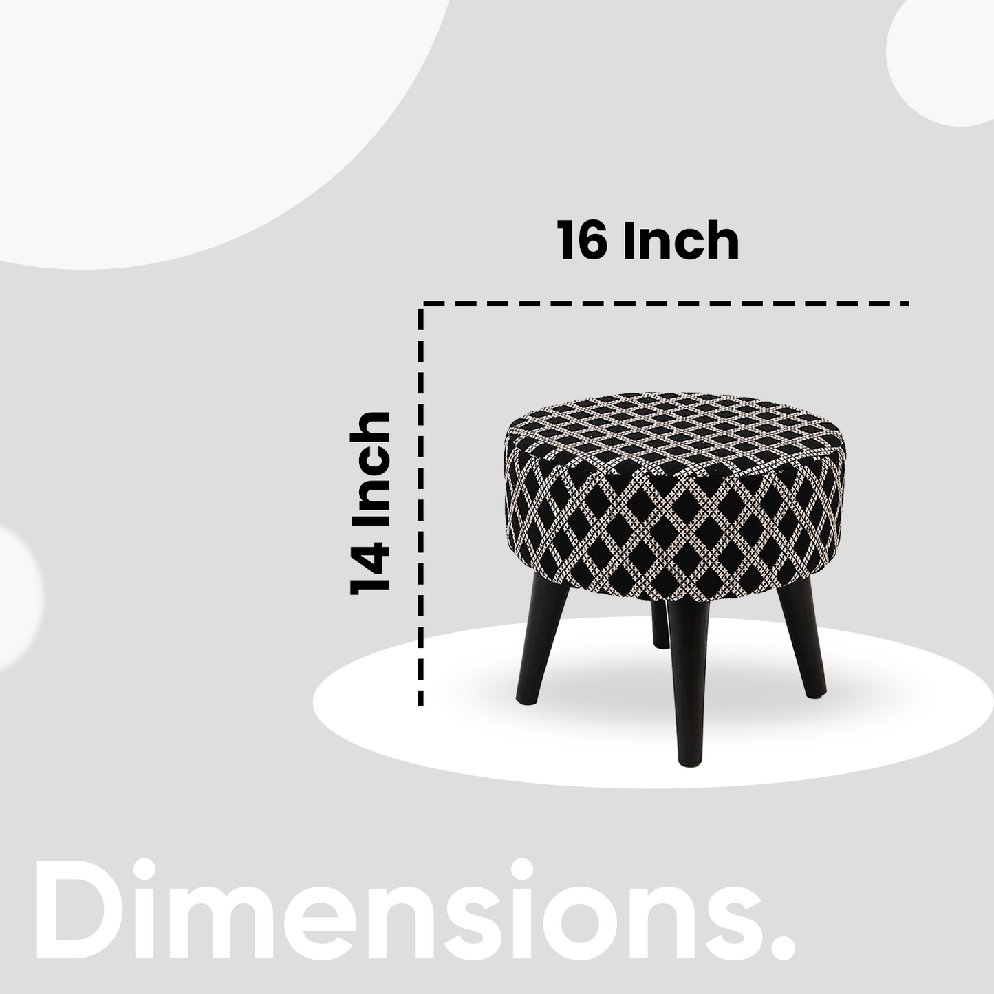 Contemporary Tetrad Jacquard Wooden Tuffet in Black Color