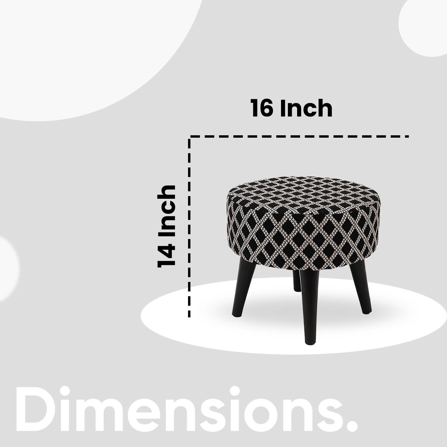 Contemporary Tetrad Jacquard Wooden Tuffet in Black Color