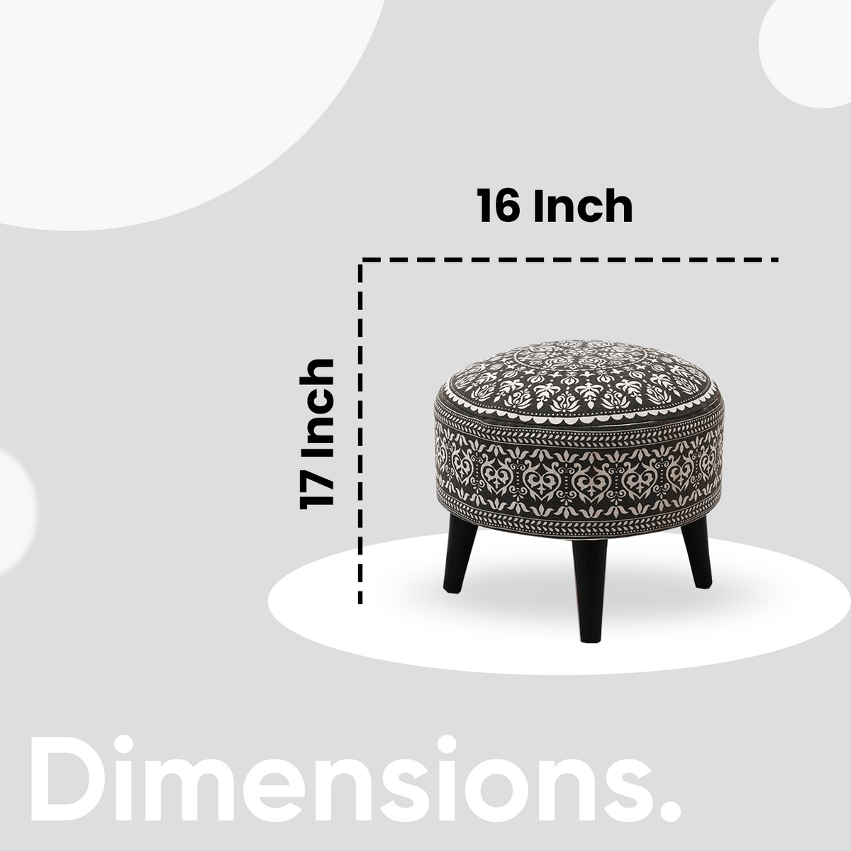 Contemporary Mandala Wooden Tuffet in Grey Color Set of 2