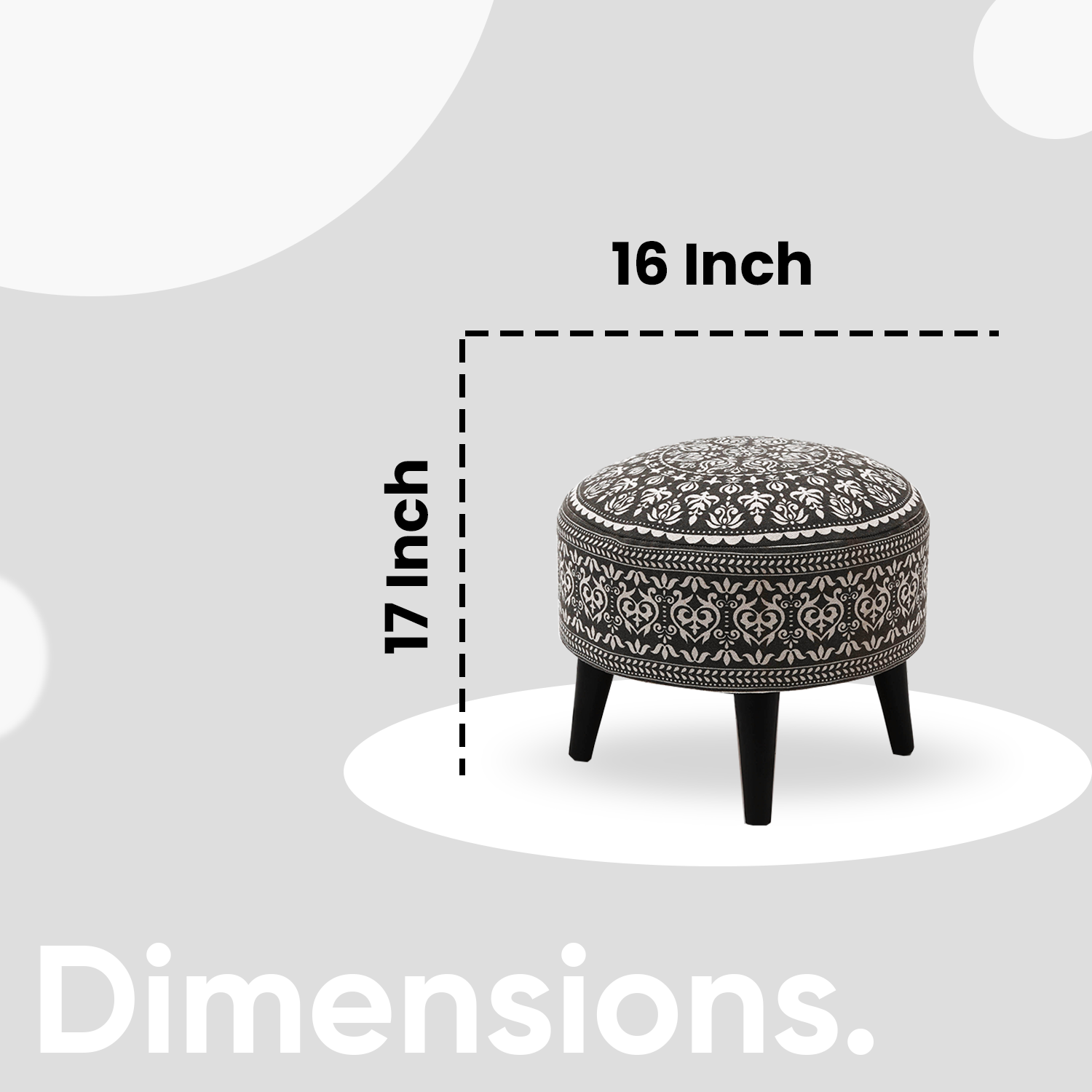 Contemporary Mandala Wooden Tuffet in Grey Color Set of 2