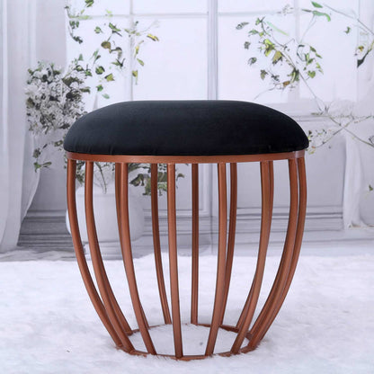 Classic Cage-Style Rose Gold Metal Stool in Black Cushion