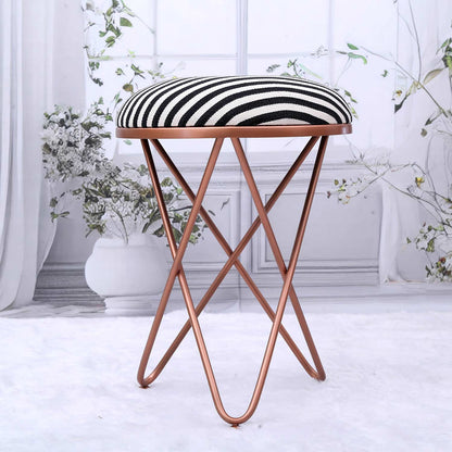 Ultra-modern Cross Leg Rose Gold Metal Stool in Black &amp; White Stripe