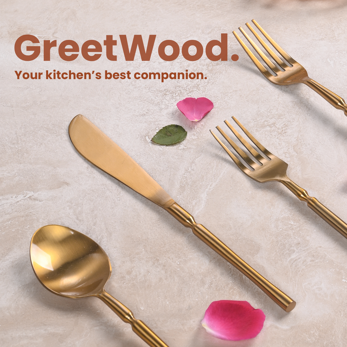 Greetwood Grooved Stainless Steel Cutlery Set for Dining Table in Gold