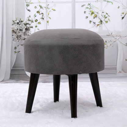 Contemporary Leather Wooden Tuffet in Grey Color Set of 2