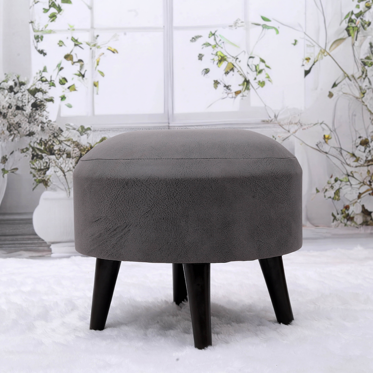 Trendy Whack Wooden Tuffet in Grey Color
