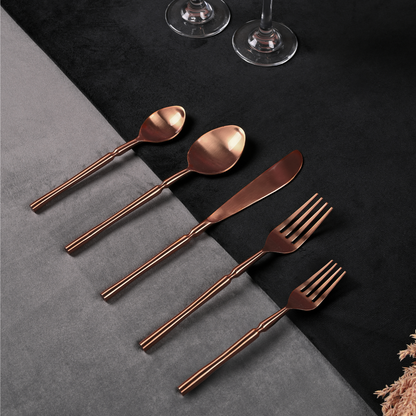 Greetwood Grooved Stainless Steel Cutlery Set for Dining Table in Copper