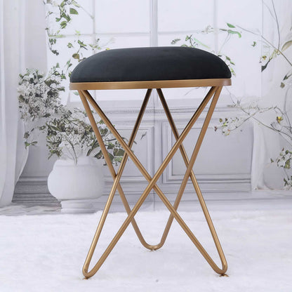 Ultra-modern Cross Leg Golden Metal Stool in Black Cushion