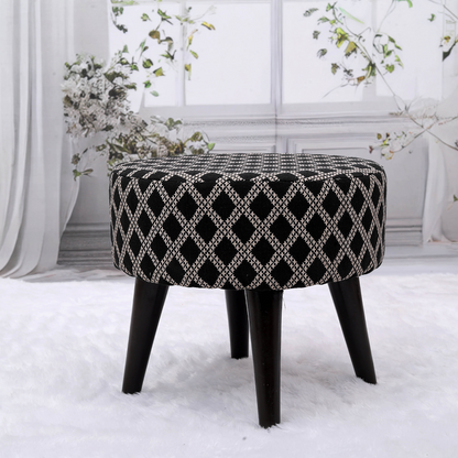 Contemporary Tetrad Jacquard Wooden Tuffet in Black Color