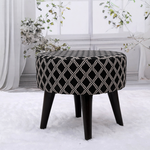 Contemporary Tetrad Jacquard Wooden Tuffet in Black Color