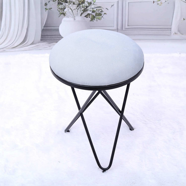 Ultra-modern Cross Leg Matt Black Metal Stool in Grey Cushion Set of 2