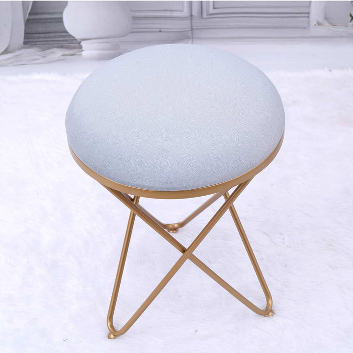 Ultra-modern Cross Leg Golden Metal Stool in Grey Cushion