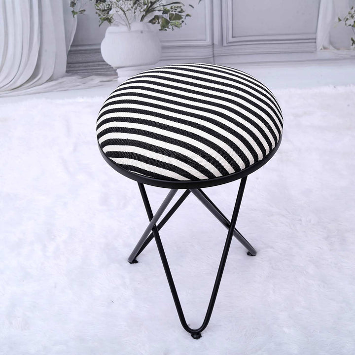 Ultra-modern Cross Leg Matt Black Metal Stool in Black & White Stripe