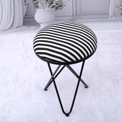 Ultra-modern Cross Leg Matt Black Metal Stool in Black &amp; White Stripe Set of 2
