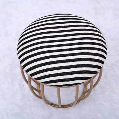Classic Cage-Style Golden Metal Stool in Black &amp; White Stripe Set of 2