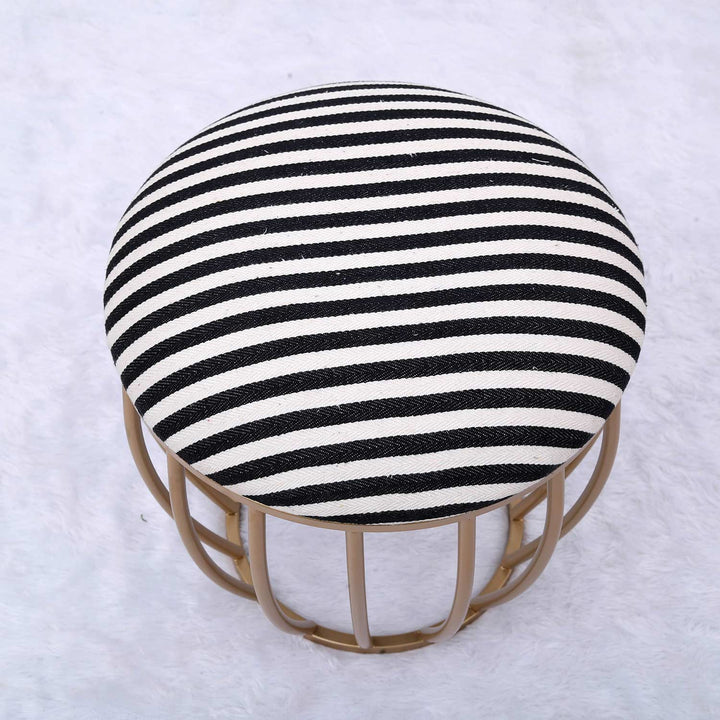 Classic Cage-Style Golden Metal Stool in Black &amp; White Stripe Set of 2