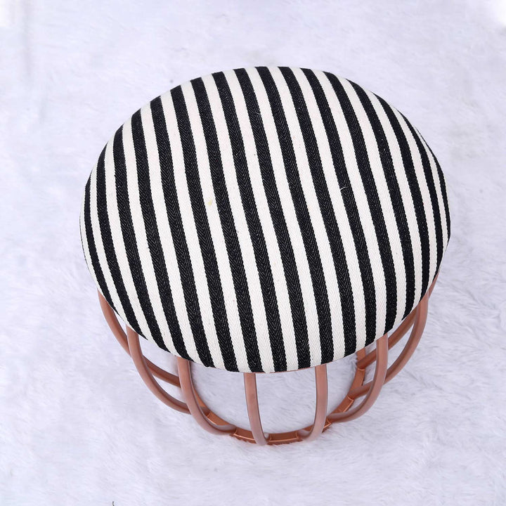 Classic Cage-Style Rose Gold Metal Stool in Black & White Stripe Set of 2