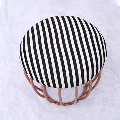 Classic Cage-Style Rose Gold Metal Stool in Black &amp; White Stripe Set of 2