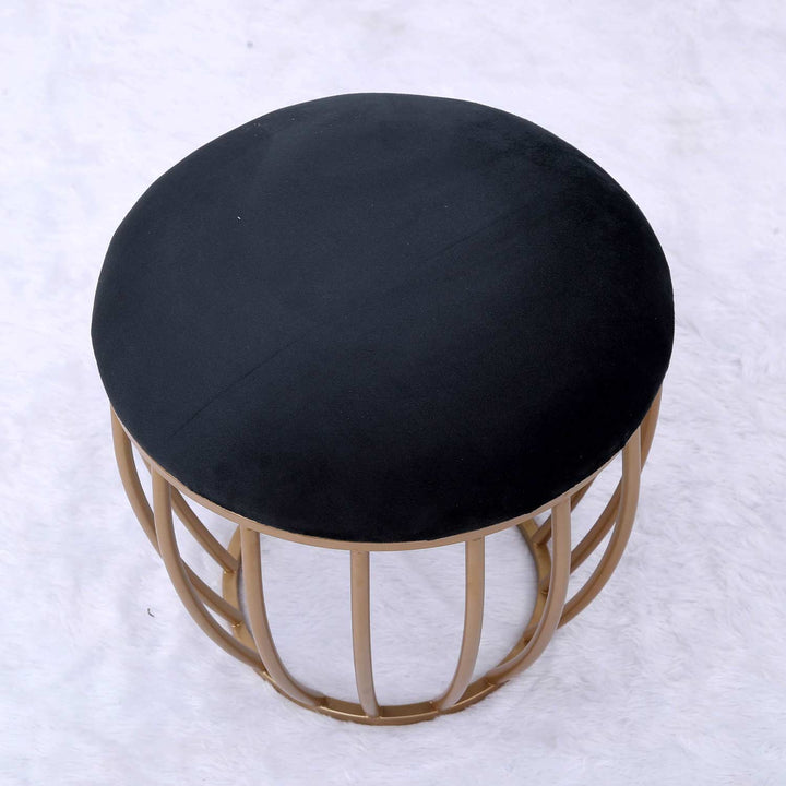 Classic Cage-Style Golden Metal Stool in Black Cushion
