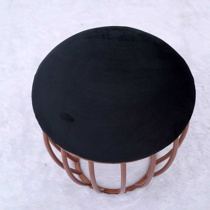 Classic Cage-Style Rose Gold Metal Stool in Black Cushion Set of 2
