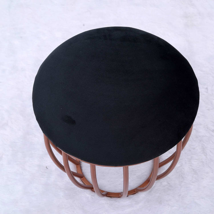 Classic Cage-Style Rose Gold Metal Stool in Black Cushion Set of 2