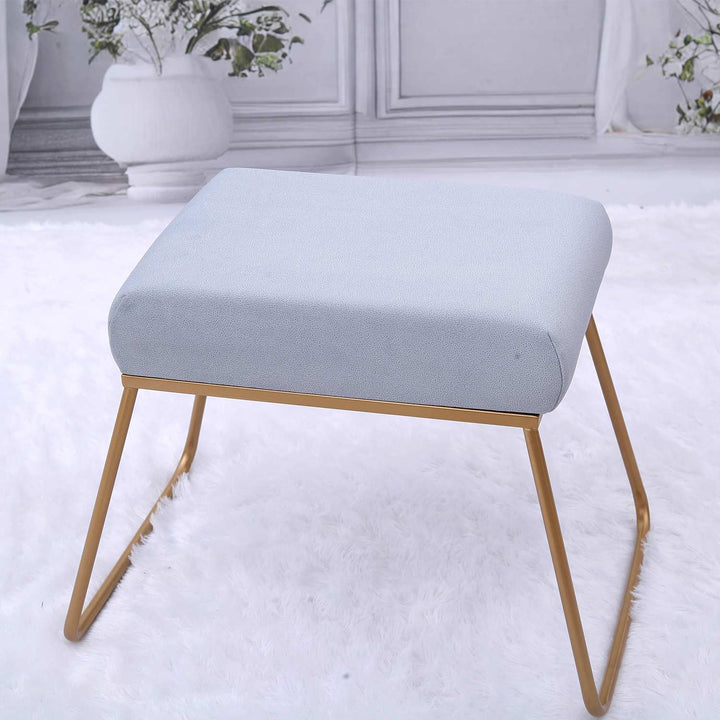 Classy and Compact Golden Metal Stool in Grey Cushion Set of 2