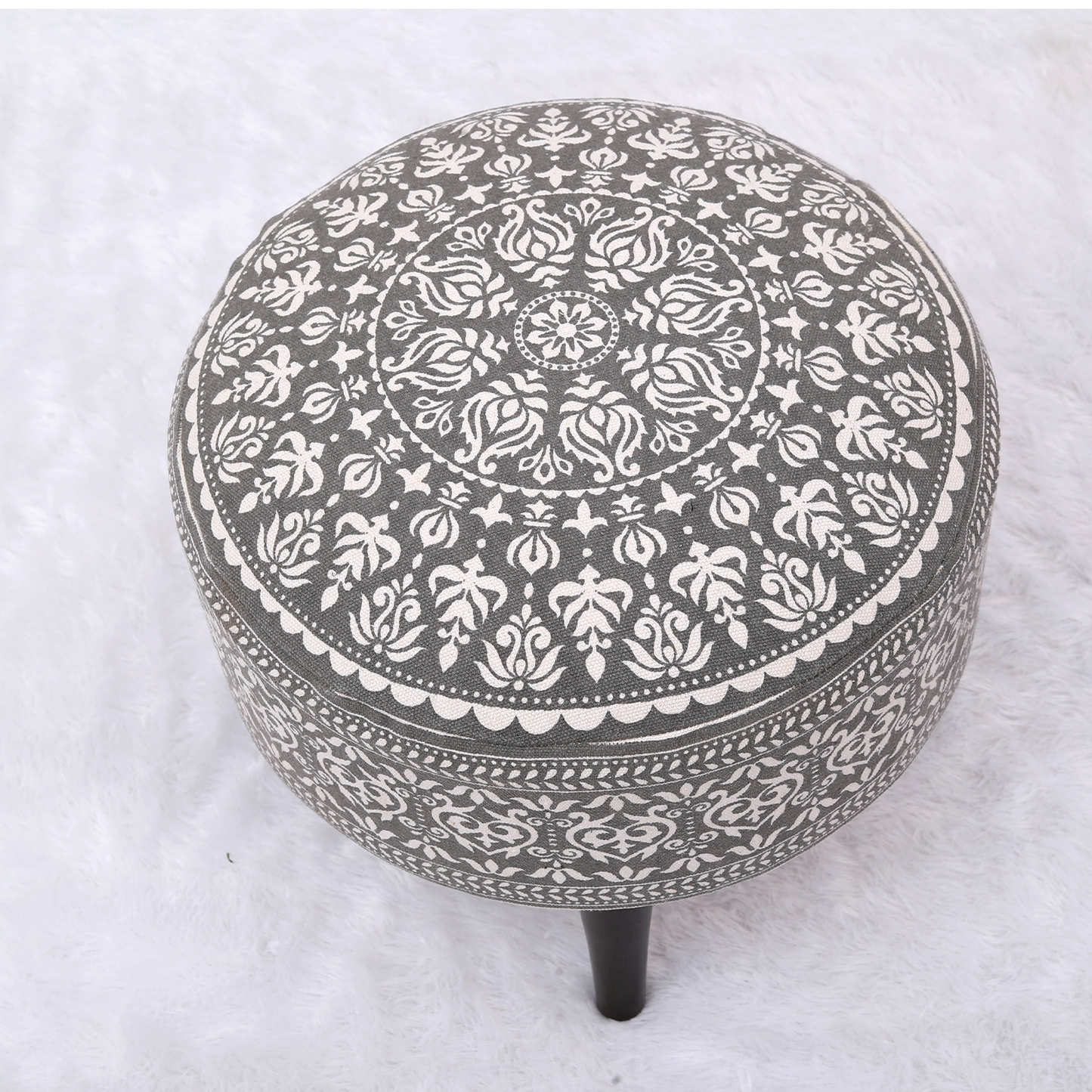 Mandala Wooden Ottoman in Gray Color Set of 2