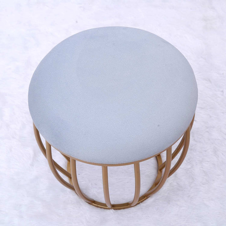 Classic Cage-Style Golden Metal Stool in Grey Cushion