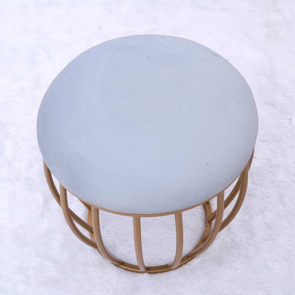 Classic Cage-Style Golden Metal Stool in Grey Cushion Set of 2