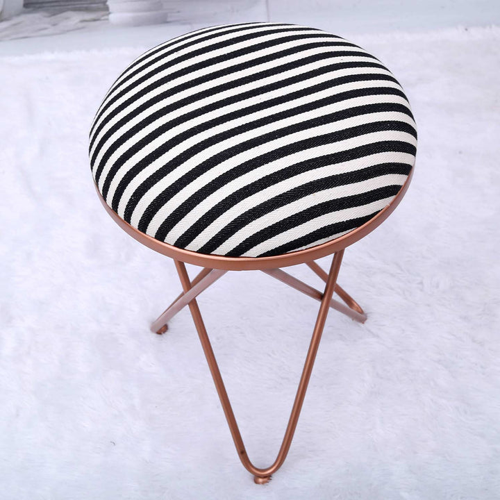 Ultra-modern Cross Leg Rose Gold Metal Stool in Black & White Stripe