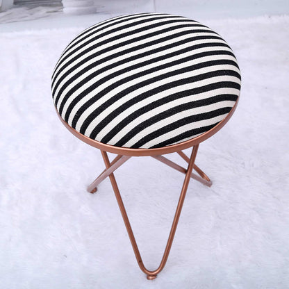 Ultra-modern Cross Leg Rose Gold Metal Stool in Black &amp; White Stripe