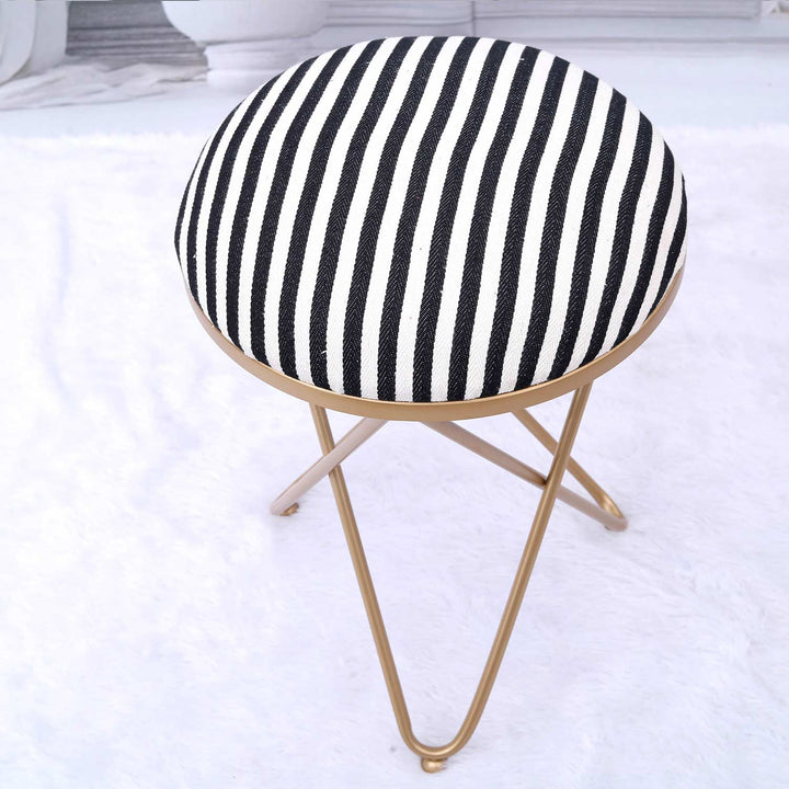 Ultra-modern Cross Leg Golden Metal Stool in Black & White Stripe