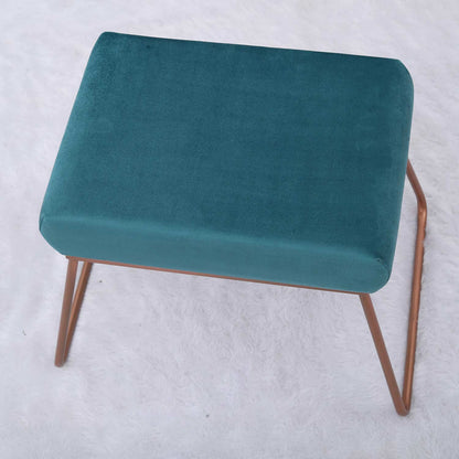 Classy and Compact Rose Gold Metal Stool in Teal Blue Cushion Set of 2