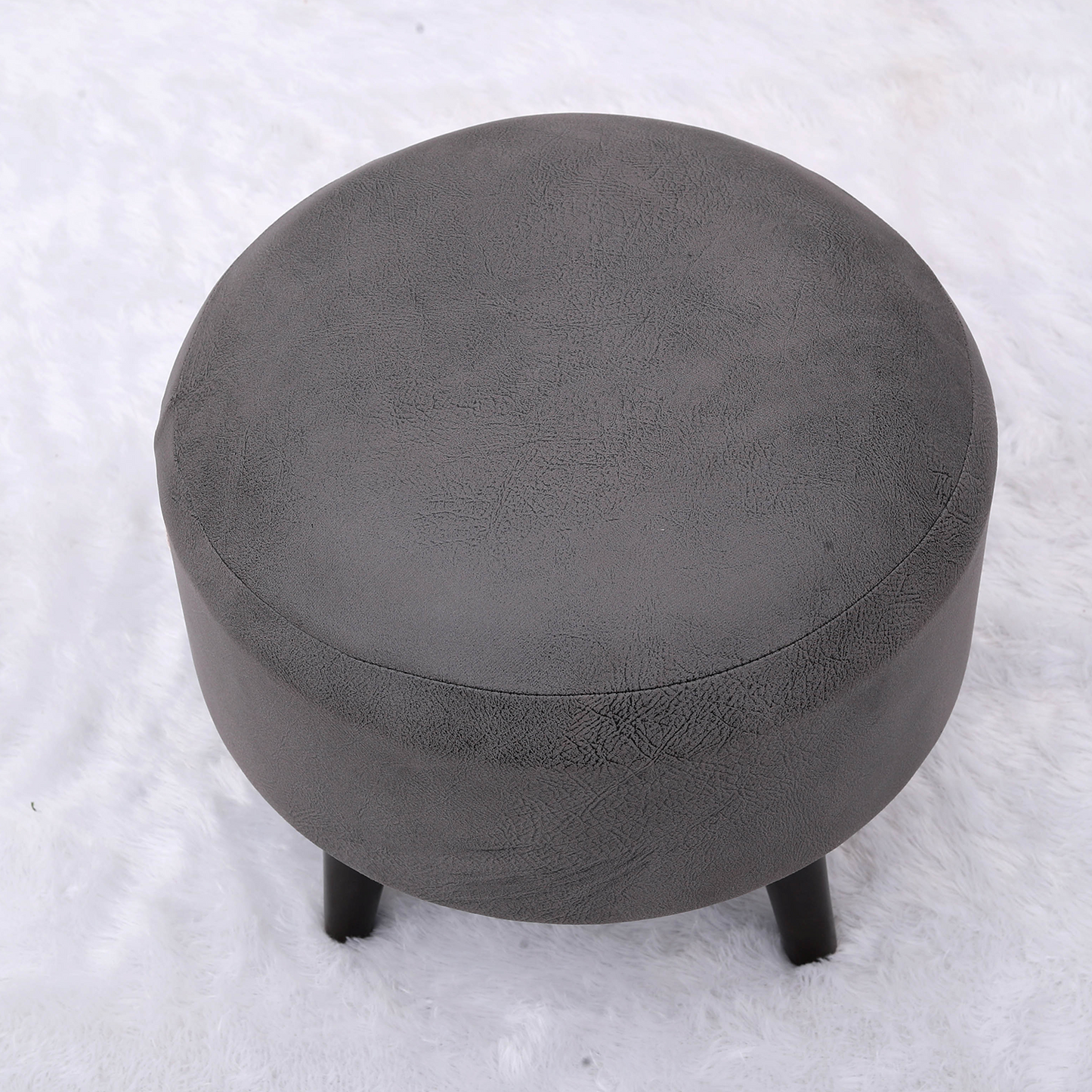 Contemporary Leather Wooden Tuffet in Grey Color