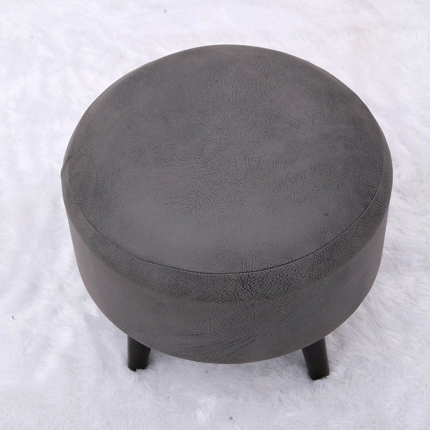 Contemporary Leather Wooden Tuffet in Grey Color