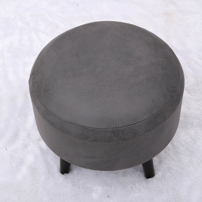 Contemporary Leather Wooden Tuffet in Grey Color