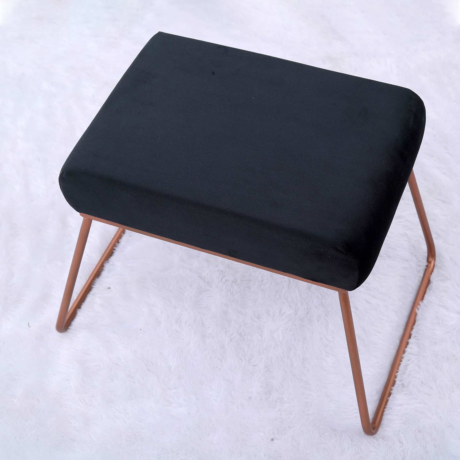 Classy and Compact Rose Gold Metal Stool in Black Cushion Set of 2