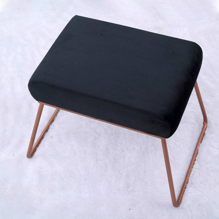 Classy and Compact Rose Gold Metal Stool in Black Cushion Set of 2