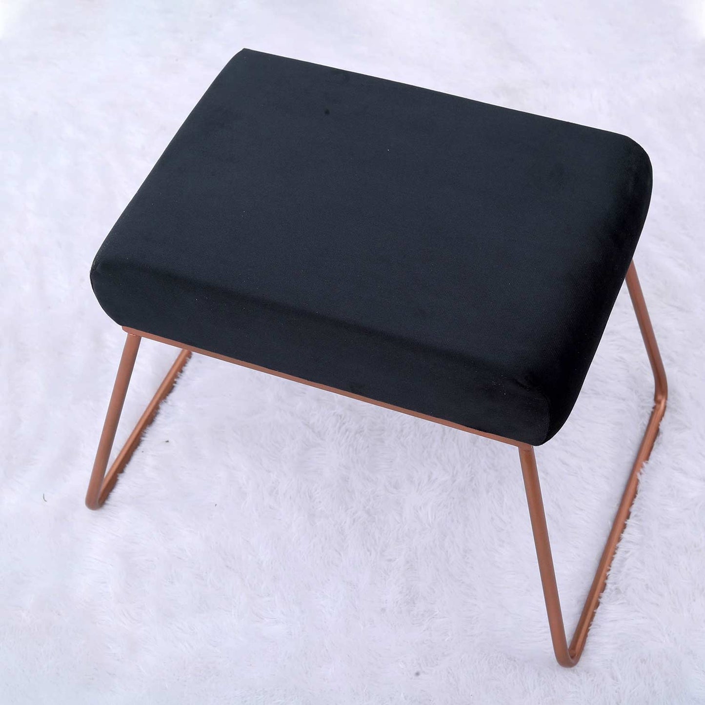 Classy and Compact Rose Gold Metal Stool in Black Cushion Set of 2