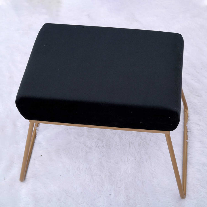 Classy and Compact Golden Metal Stool in Black Cushion