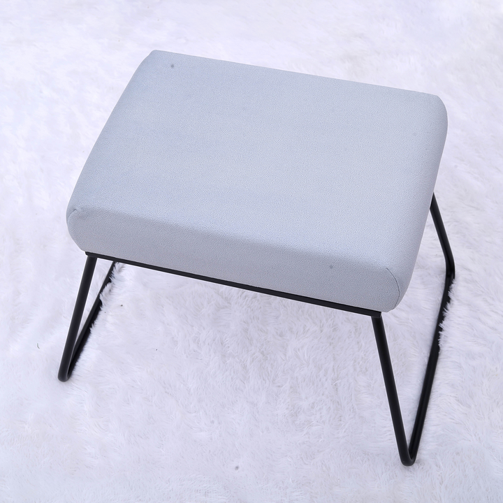 Classy and Compact Matt Black Metal Stool in Grey Cushion