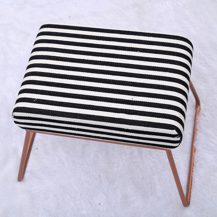 Classy and Compact Rose Gold Metal Stool in Black &amp; White Stripe Set of 2