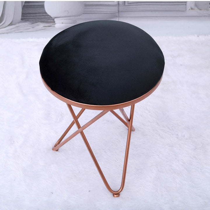 Ultra-modern Cross Leg Rose Gold Metal Stool in Black Cushion