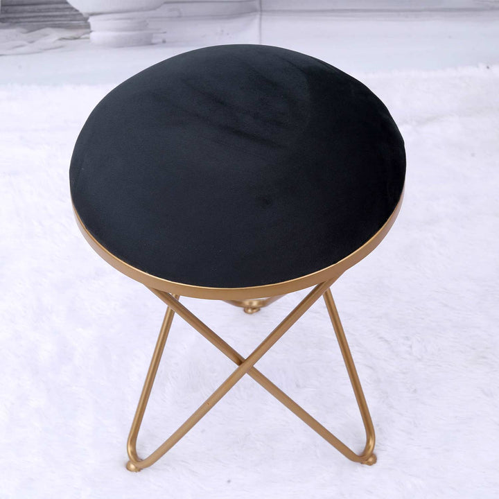 Ultra-modern Cross Leg Golden Metal Stool in Black Cushion