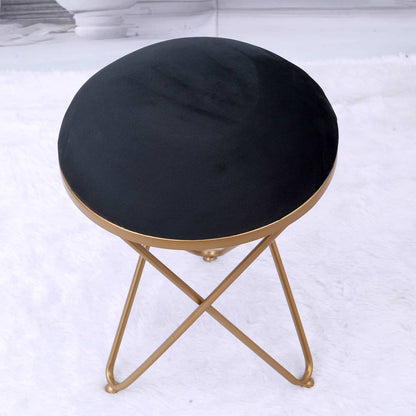 Ultra-modern Cross Leg Golden Metal Stool in Black Cushion Set of 2