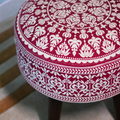 Contemporary Mandala Wooden Tuffet in Cherry Red Color Set of 2