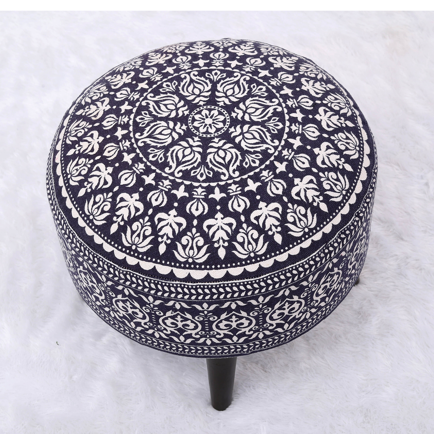 Mandala Wooden Ottoman in Blue Color Set of 1
