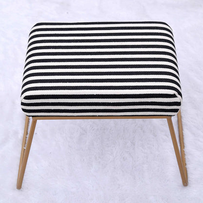 Classy and Compact Golden Metal Stool in Black &amp; White Stripe Set of 2