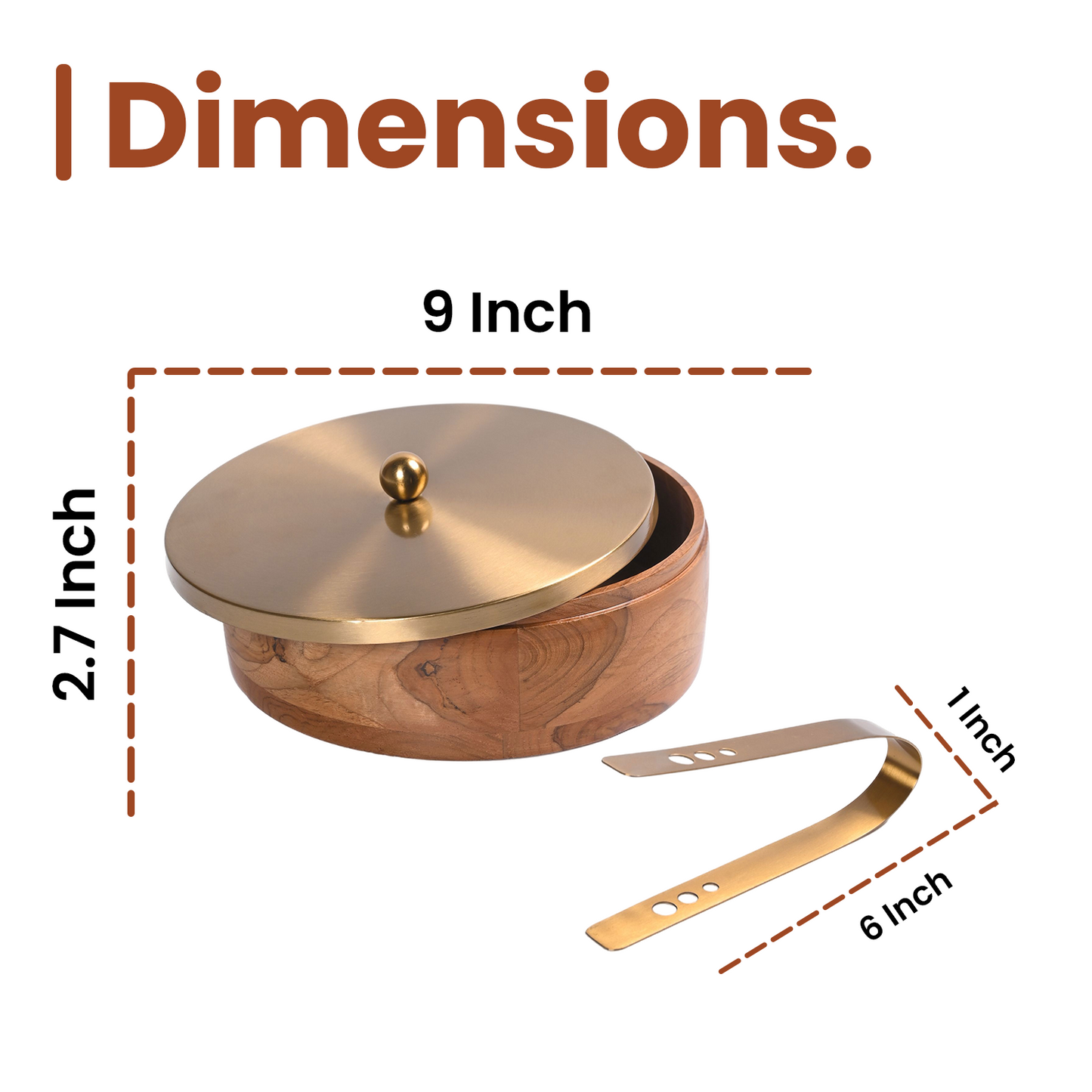 Greetwood Brass Lid Wooden Chapati Box for Kitchen