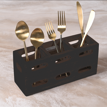 Greetwood MDF Wooden Cutlery Holder for Kitchen in Black Color