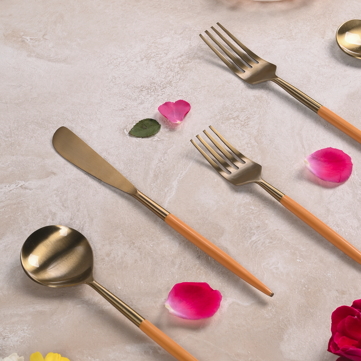Greetwood Enamel Stainless Steel Cutlery Set for Dining Table in Tangerine